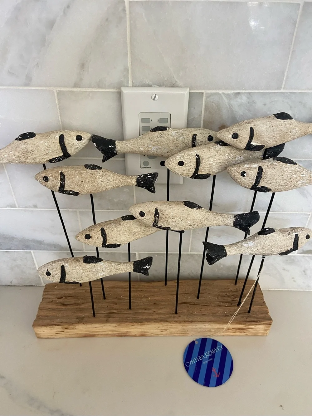 Handcrafted School of Fish Table Sculpture - Natural & Black